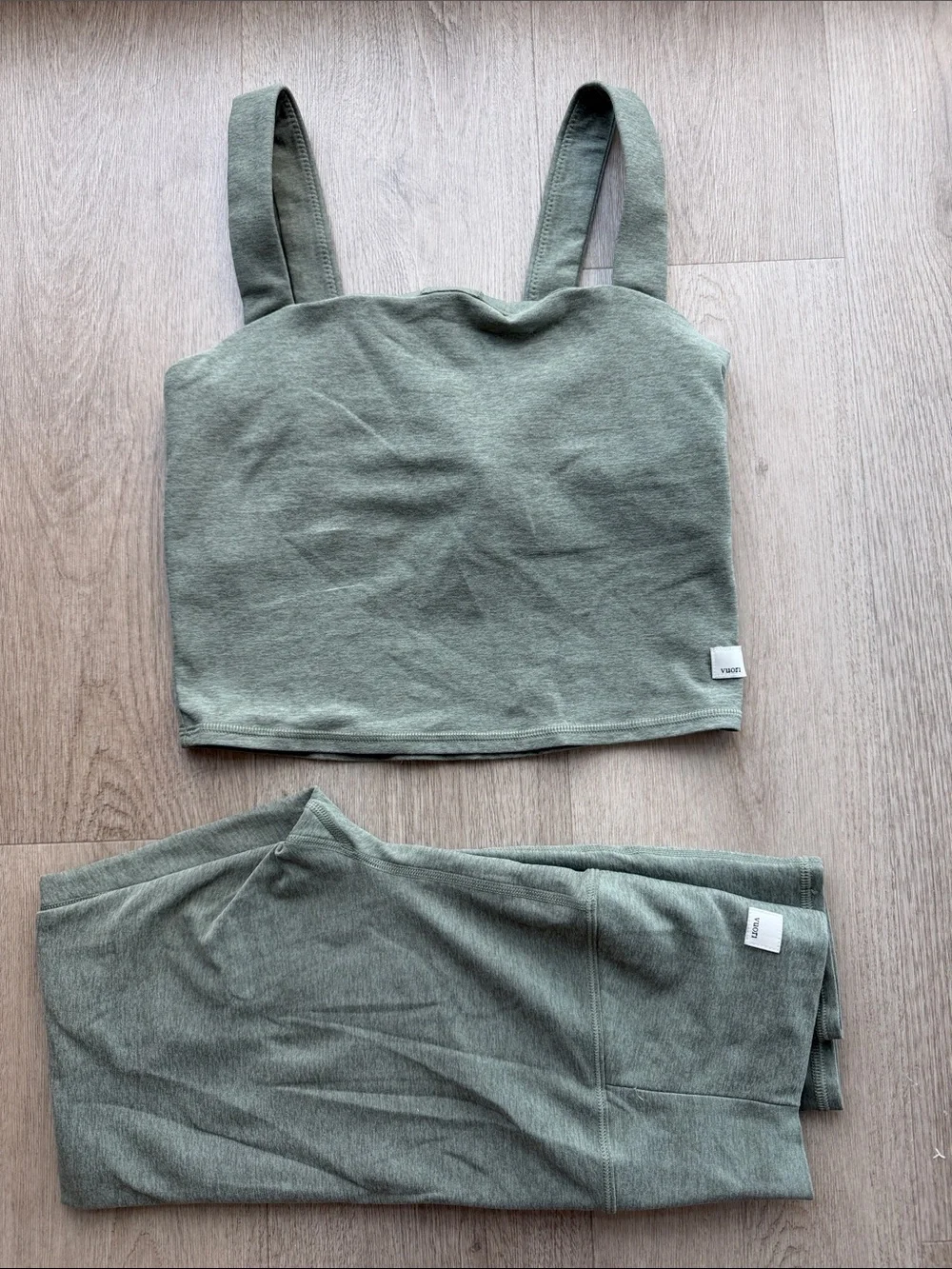 Vuori small olive green longline sports bra and leggings